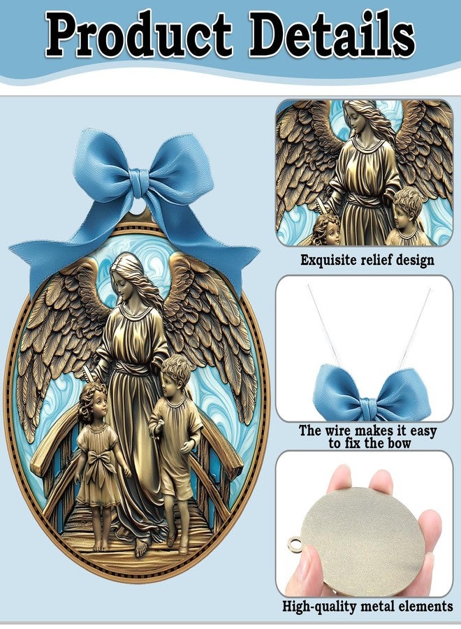 Misdary Guardian Angel Crib Medal Blue Ribbon Round Religious Decor for Baby Nursery Baptism Christening Gift Keepsake Gift, 3 Inch - Image 3