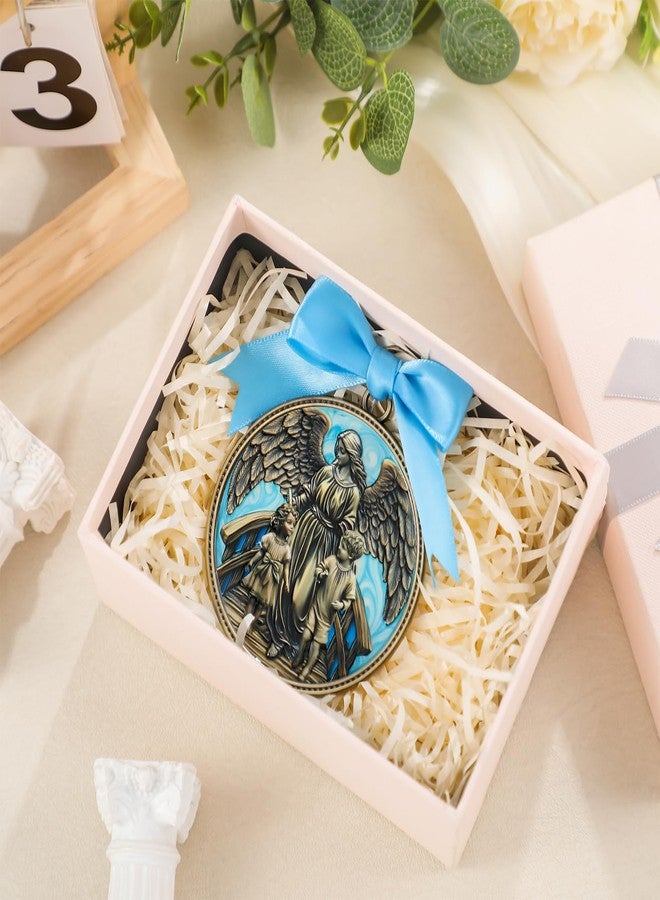 Misdary Guardian Angel Crib Medal Blue Ribbon Round Religious Decor for Baby Nursery Baptism Christening Gift Keepsake Gift, 3 Inch - Image 4