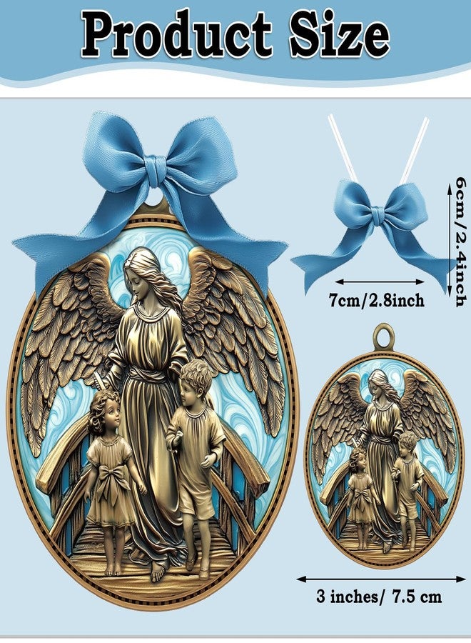 Misdary Guardian Angel Crib Medal Blue Ribbon Round Religious Decor for Baby Nursery Baptism Christening Gift Keepsake Gift, 3 Inch - Image 2