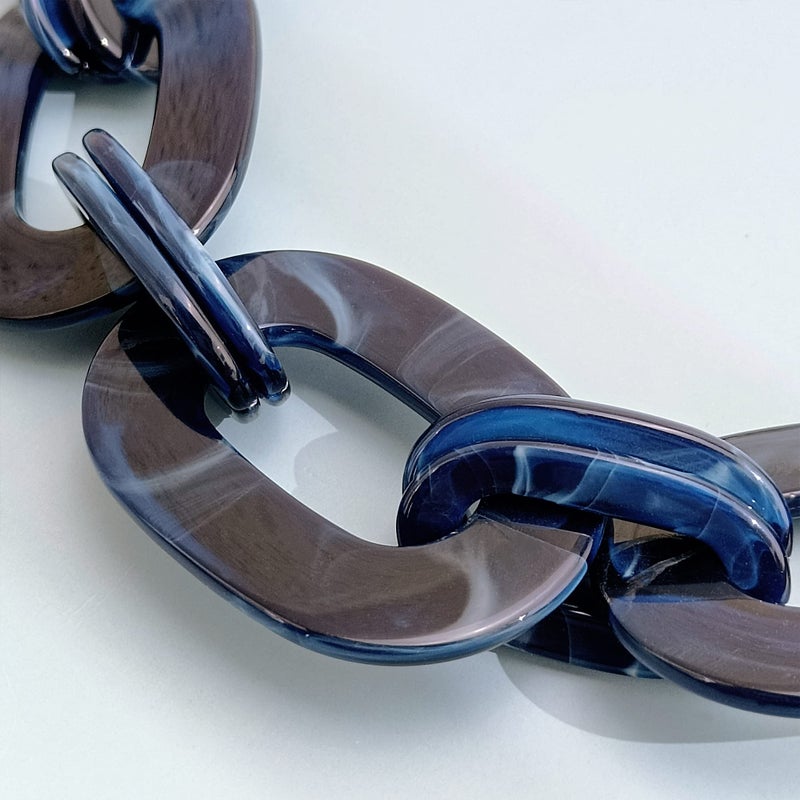 Bocar Acrylic Chunky Statement Necklace for Women Cube Link Chain Collar Necklace and Hoop Earrings Costome Jewelry Set (NK-10667-Navy Blue) - Image 3