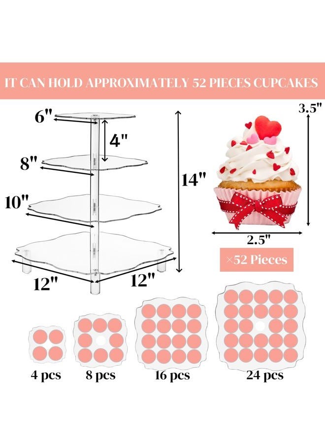 Goaste 4 Tier Acrylic Cupcake Stand, Square Cupcake Display Holder, Clear Dessert Pastry Tower with 5 Rod Feet for Wedding, Birthday, Theme Party, Baby Shower - Image 2