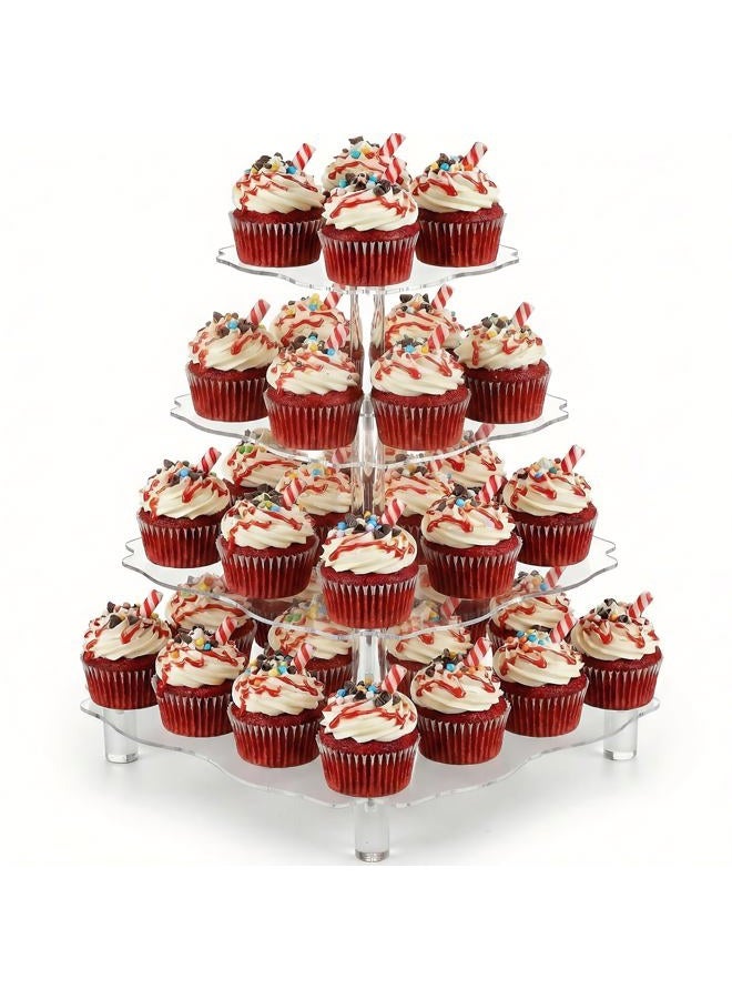 Goaste 4 Tier Acrylic Cupcake Stand, Square Cupcake Display Holder, Clear Dessert Pastry Tower with 5 Rod Feet for Wedding, Birthday, Theme Party, Baby Shower - Image 1