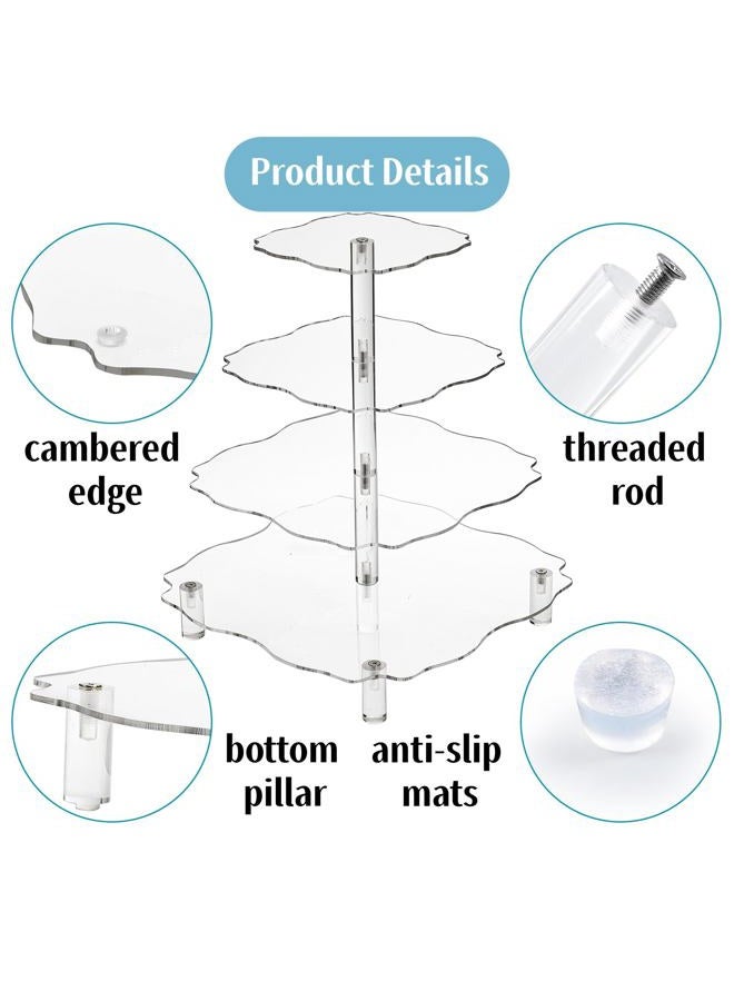 Goaste 4 Tier Acrylic Cupcake Stand, Square Cupcake Display Holder, Clear Dessert Pastry Tower with 5 Rod Feet for Wedding, Birthday, Theme Party, Baby Shower - Image 3