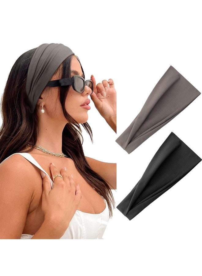 إسكدنيا عصابات رأس رياضية لليوجا للنساء، عصابات رأس مرنة غير قابلة للانزلاق، عصابات شعر للتمرين والجري، عبوة من قطعتين - Image 1