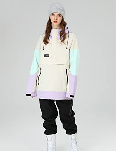 SEARIPE Women's and Mens ski jacket Snowboard Hoodie Pullover Half Zip Colorblock Sweatshirt Snowcoat(S2159,Khaki,M) - Image 2