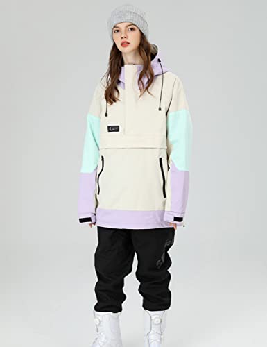 SEARIPE Women's and Mens ski jacket Snowboard Hoodie Pullover Half Zip Colorblock Sweatshirt Snowcoat(S2159,Khaki,M) - Image 4