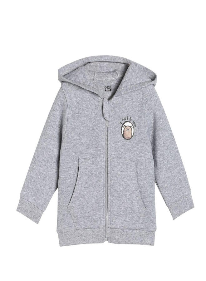 miniklub Baby Front Open Hooded Long Sleeve Knitted Cotton Grey Color Jacket (3-6M) - Image 1