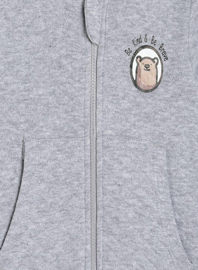 miniklub Baby Front Open Hooded Long Sleeve Knitted Cotton Grey Color Jacket (3-6M) - Image 4
