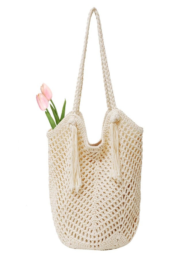 Peicees Crochet Beach Tote Bag For Women 2025 Bohemian Shoulder Bag Purse With Leak-Proof Lining for Summer Vacation Travel - Image 1