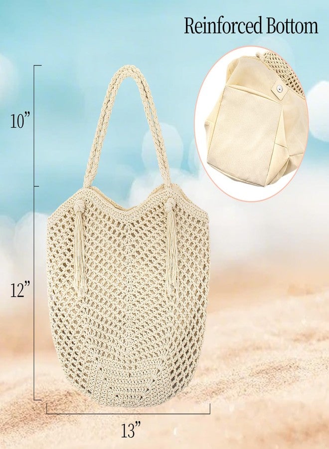 Peicees Crochet Beach Tote Bag For Women 2025 Bohemian Shoulder Bag Purse With Leak-Proof Lining for Summer Vacation Travel - Image 4