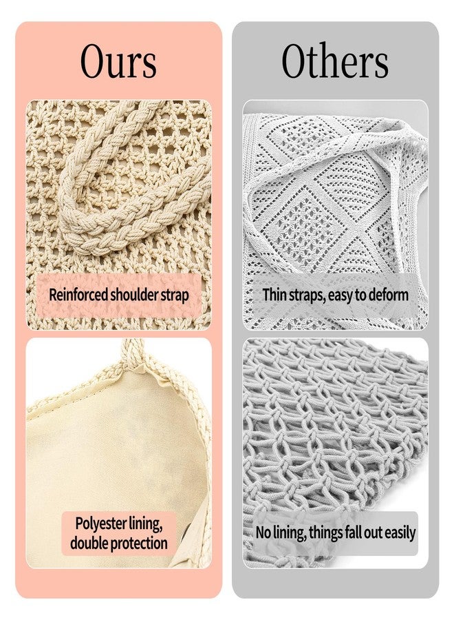 Peicees Crochet Beach Tote Bag For Women 2025 Bohemian Shoulder Bag Purse With Leak-Proof Lining for Summer Vacation Travel - Image 3