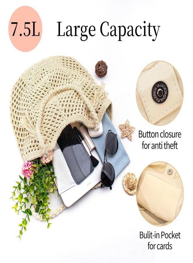 Peicees Crochet Beach Tote Bag For Women 2025 Bohemian Shoulder Bag Purse With Leak-Proof Lining for Summer Vacation Travel - Image 2