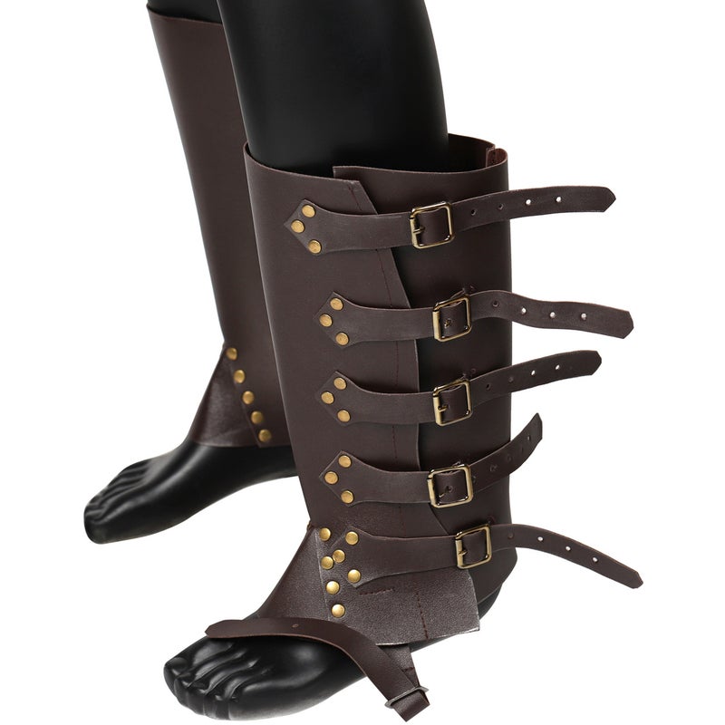 Wish Medieval Renaissance Knight Pu Leather Punk Leg Boots Shoe Cover Boots Belt Buckle Cos - Image 3