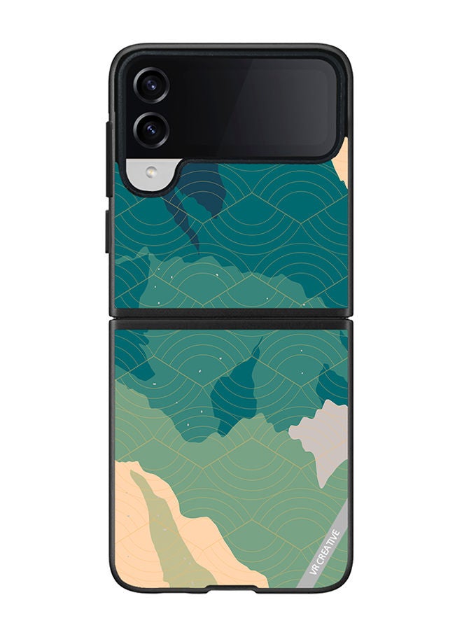 VR CREATIVE Protective Case Cover For Samsung Galaxy Z Flip4 Line Art Landscape Design Multicolour - Image 1