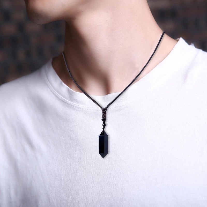 windforgecraft 3 Obsidian Crystal Necklace,Healing Crystal Necklace - Obsidian Necklaces for Men, Women, Creative Energy Crystals, Hand-Woven Rope Strop-au - Image 3