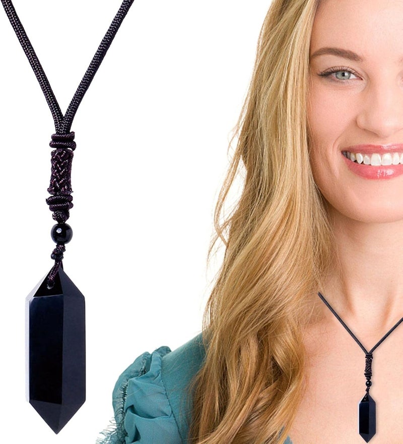 windforgecraft 3 Obsidian Crystal Necklace,Healing Crystal Necklace - Obsidian Necklaces for Men, Women, Creative Energy Crystals, Hand-Woven Rope Strop-au - Image 1