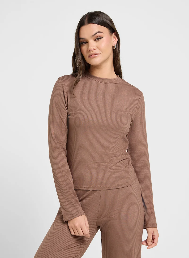 Ginger Ribbed Jersey Fitted Top & Flared Pant Set