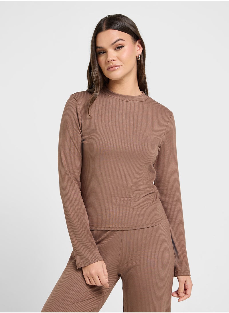 Ginger - Ribbed Jersey Fitted Top & Flared Pant Set - Image 1