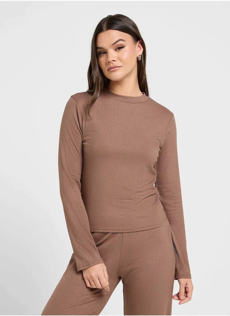 Ginger Ribbed Jersey Fitted Top & Flared Pant Set