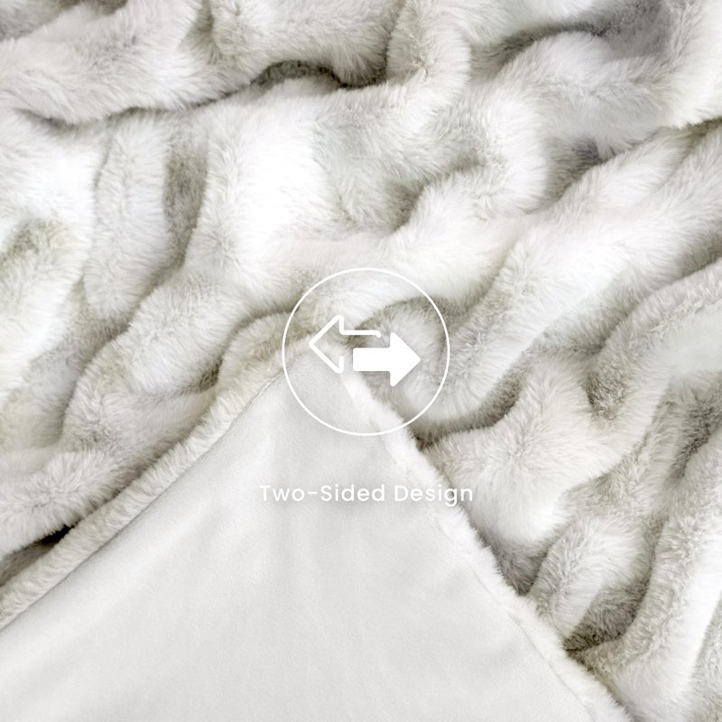 blunique Oversized Ruched Faux Fur Blanket - 60x80-Inch Extra Soft  Dual-Sided Flannel & Faux Fur Throw | Luxury Couch & Bed Blanket  Beige - Image 3