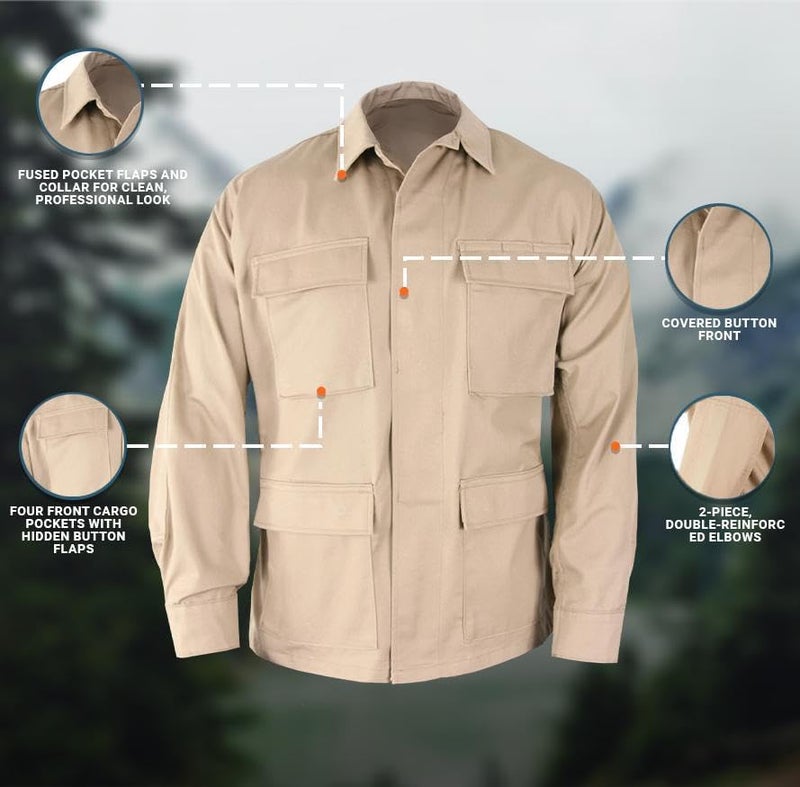 Propper Men's Uniform Ripstop BDU Coat, Khaki, 60% Cotton, 40% Polyester, Medium Long - Image 5