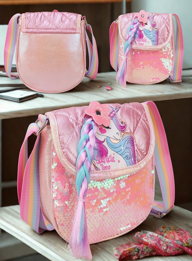 ADSON Unicorn Laser Holographic Self Quilted Sequins Crossbody Bag Sling Cute Shoulder Bag Purse Handbag Cute Tote Girl Messenger Child Tote Wallet kids Crossbody Bag (Multi Colour Unicorn) - Image 2