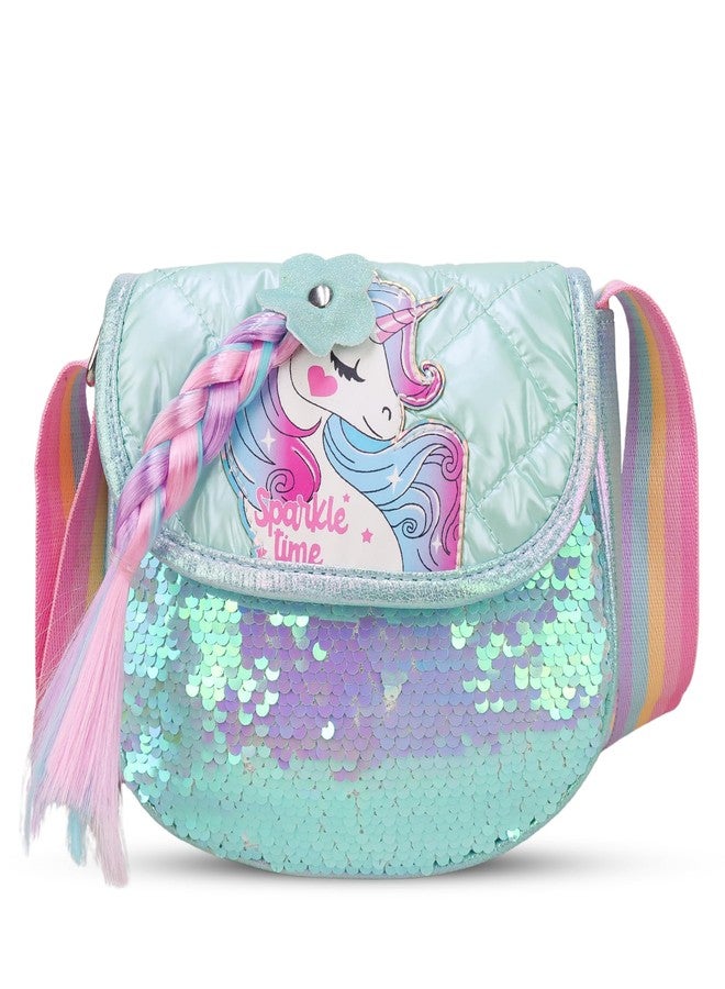ADSON Unicorn Laser Holographic Self Quilted Sequins Crossbody Bag Sling Cute Shoulder Bag Purse Handbag Cute Tote Girl Messenger Child Tote Wallet kids Crossbody Bag (Multi Colour Unicorn) - Image 1