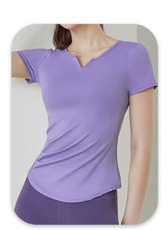 HaveDream Women's Yoga Suit Sports Suit Two-Piece Suit, Running Pilates Fitness Suit, V-Neck Waist Yoga T-Shirt + Yoga Shorts (Vine Purple + Eggplant Purple, Size L)  - Image 2