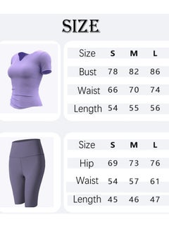 HaveDream Women's Yoga Suit Sports Suit Two-Piece Suit, Running Pilates Fitness Suit, V-Neck Waist Yoga T-Shirt + Yoga Shorts (Vine Purple + Eggplant Purple, Size L)  - Image 3