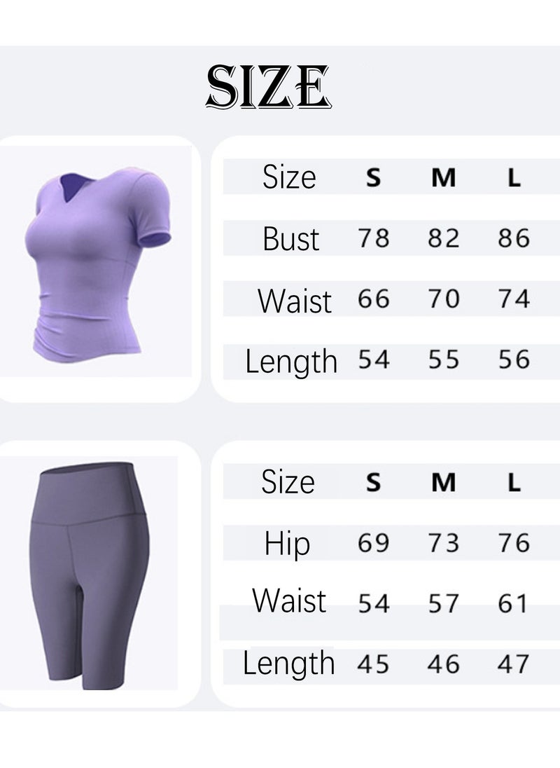 HaveDream - Women's Yoga Suit Sports Suit Two-Piece Suit, Running Pilates Fitness Suit, V-Neck Waist Yoga T-Shirt + Yoga Shorts (Vine Purple + Eggplant Purple, Size L) - Image 1