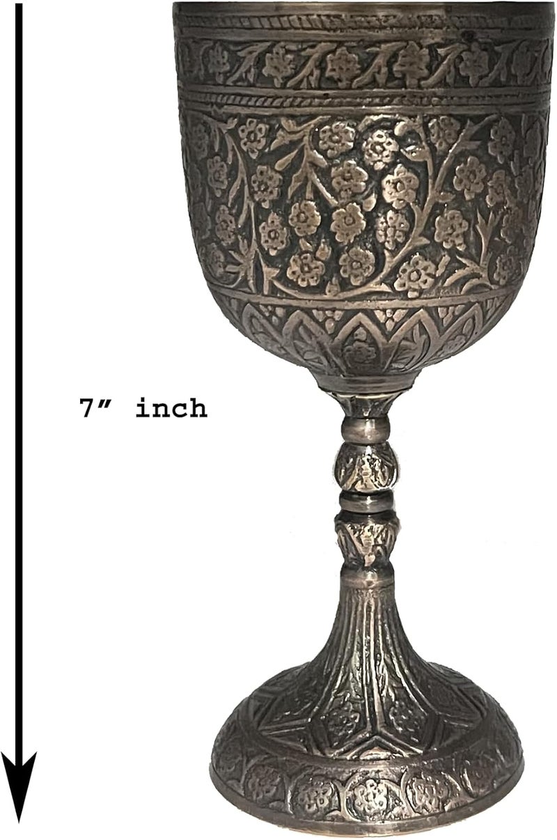 Morcomart Handcrafted Solid Brass Wine Chalice Goblet – Champagne, & Beverage – Elegant Decorative & Functional Cup for Wedding, Gift, Medieval Decor, Royal Dining (Copper Antique) - Image 3