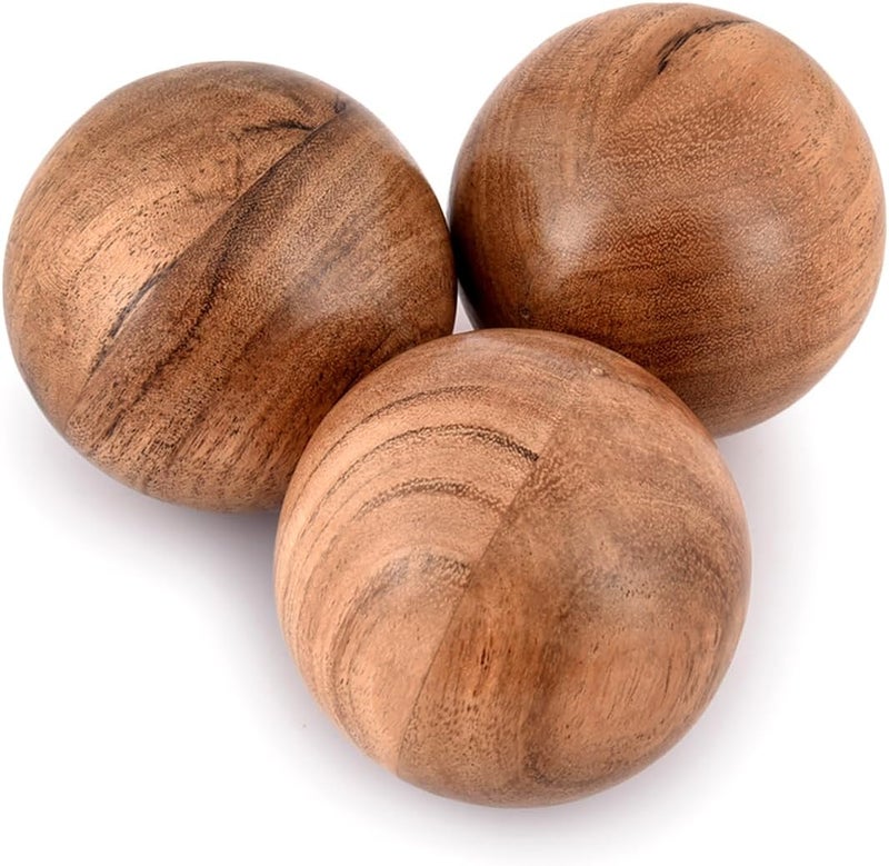 NIRMAN Decorative Acacia Wood Round Balls Set of 3 for Christmas Decorative Bowls Table Centerpiece | Coffee Table and House Décor (Set of 3), (3" x 3" x 3") - Image 1