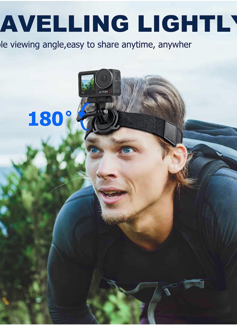 Excefore - 3 Head Strap Holder Mount, VLOG/POV Accessories for DJI OSMO Action Camera, Insta360 X3/One R/RS, GoPro Hero Series (Headband Mount) - Image 1