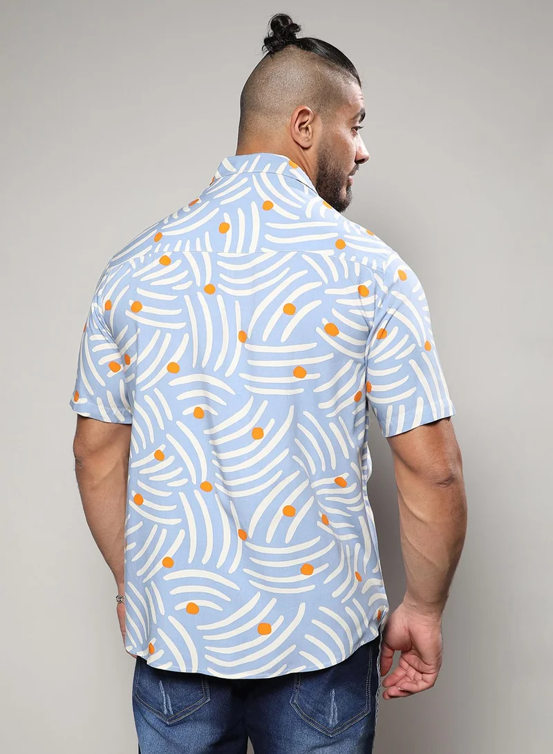 Instafab Plus Instafab Plus Men's Multicolour Abstract Print Button Up Plus-Size Fit Shirt For Casual Wear | Heavy Rayon Spread Collar Shirt Crafted With Regular Sleeve & Comfort Fit For Everyday Wear
