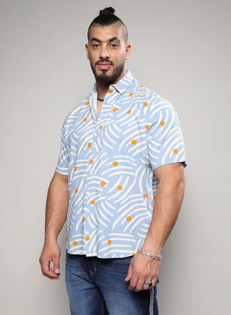 Instafab Plus Instafab Plus Men's Multicolour Abstract Print Button Up Plus-Size Fit Shirt For Casual Wear | Heavy Rayon Spread Collar Shirt Crafted With Regular Sleeve & Comfort Fit For Everyday Wear