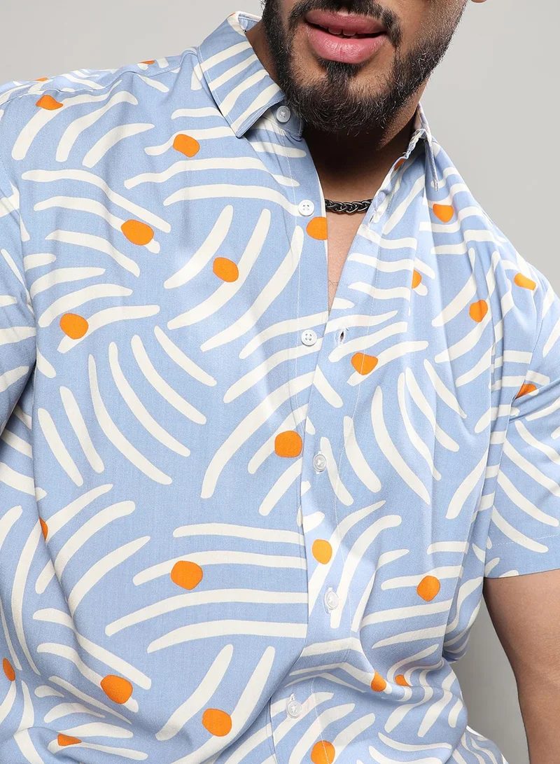 Instafab Plus Instafab Plus Men's Multicolour Abstract Print Button Up Plus-Size Fit Shirt For Casual Wear | Heavy Rayon Spread Collar Shirt Crafted With Regular Sleeve & Comfort Fit For Everyday Wear