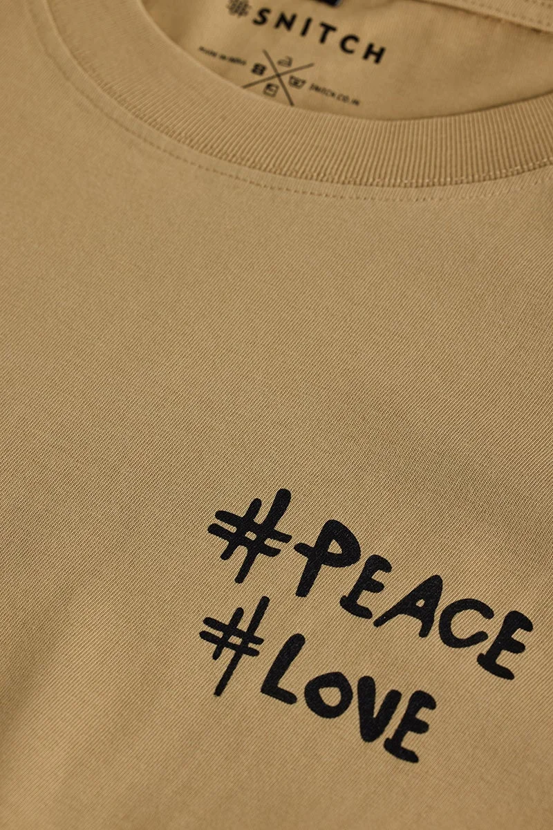 سنيتش Beige Graphic Half Sleeve Oversized Streetwear T-Shirt