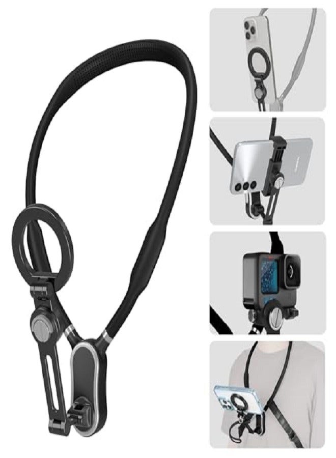 Magnetic Neck Mount for Phones, Cell Phone Holder Stand Hanging on Neck POV/Vlog Selfie Hand Free Necklace Phone Strap Video Recording for iPhone 15 14 13 12 Series Android Phones  - Image 1