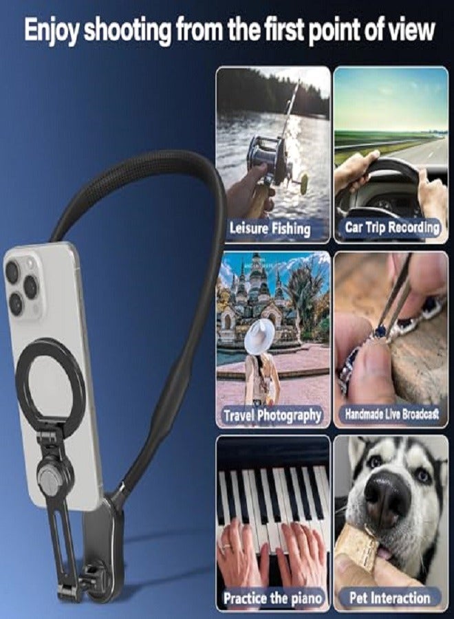Magnetic Neck Mount for Phones, Cell Phone Holder Stand Hanging on Neck POV/Vlog Selfie Hand Free Necklace Phone Strap Video Recording for iPhone 15 14 13 12 Series Android Phones  - Image 2