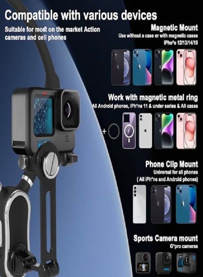 Magnetic Neck Mount for Phones, Cell Phone Holder Stand Hanging on Neck POV/Vlog Selfie Hand Free Necklace Phone Strap Video Recording for iPhone 15 14 13 12 Series Android Phones  - Image 3