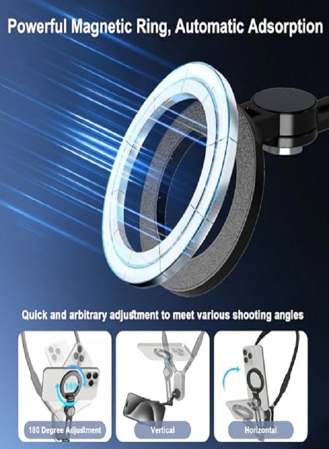 Magnetic Neck Mount for Phones, Cell Phone Holder Stand Hanging on Neck POV/Vlog Selfie Hand Free Necklace Phone Strap Video Recording for iPhone 15 14 13 12 Series Android Phones  - Image 4