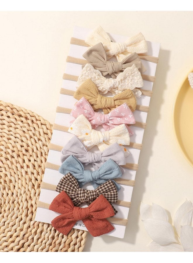 doboi 10PCS Baby Girls Headbands Hair Bows Nylon Linen Hairbands Handmade Hair Accessories for Newborn Infant Toddlers Little Girl and Kids - Image 3