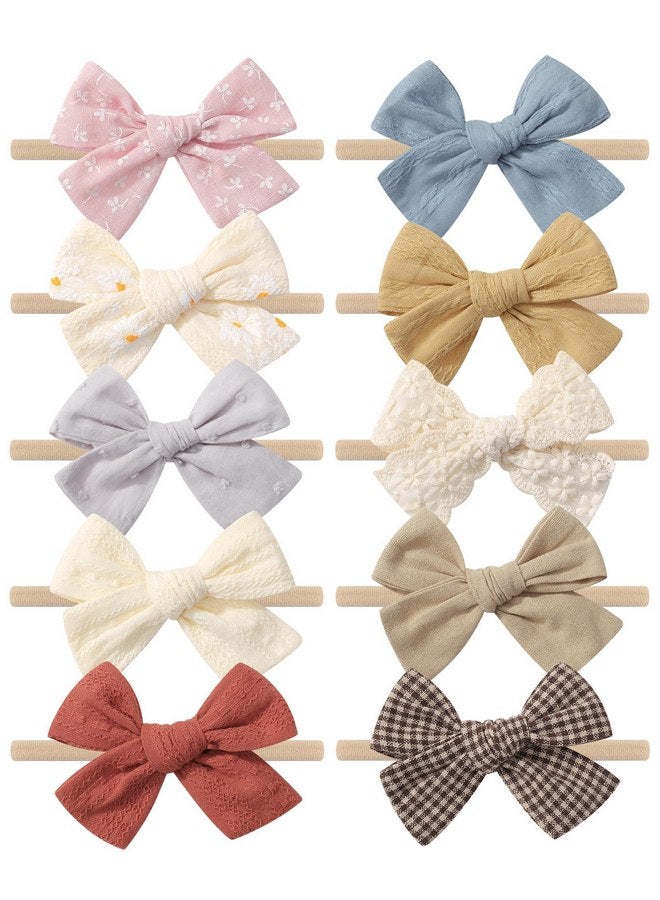doboi 10PCS Baby Girls Headbands Hair Bows Nylon Linen Hairbands Handmade Hair Accessories for Newborn Infant Toddlers Little Girl and Kids - Image 1