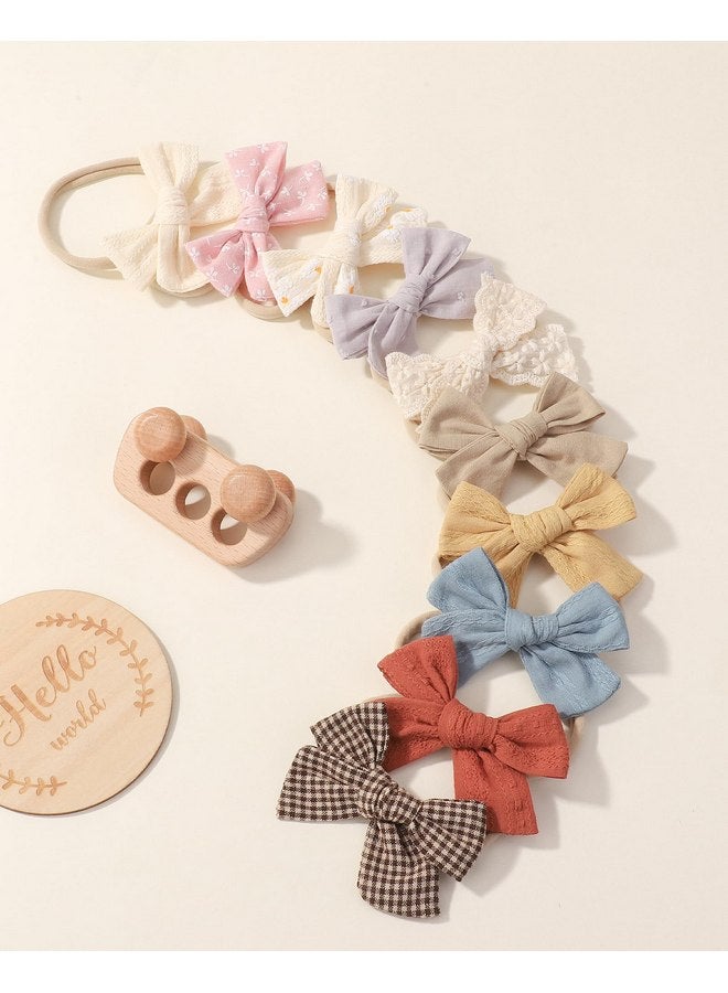 doboi 10PCS Baby Girls Headbands Hair Bows Nylon Linen Hairbands Handmade Hair Accessories for Newborn Infant Toddlers Little Girl and Kids - Image 4