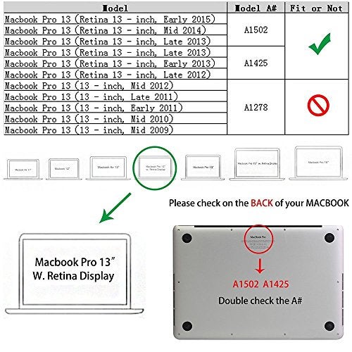 RUBAN Case Compatible with MacBook Pro 13 inch 2015 2014 2013 2012 (A1502 & A1425 Models), Plastic Hard Shell Case & Keyboard Cover for Old Version MacBook Pro Retina 13 Inch, Red - Image 2