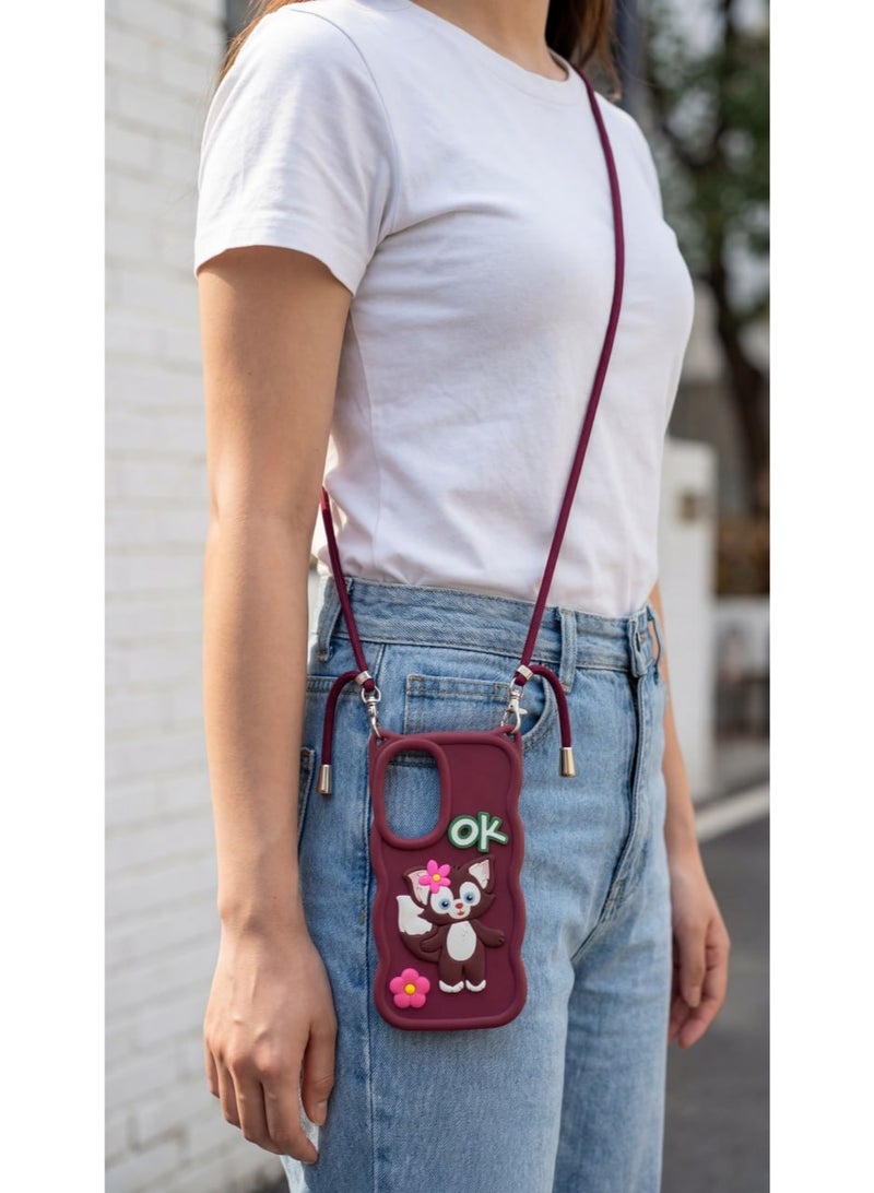 Elegant Back Case With a Distinctive Cartoon Design Compatible With The Phone Vivo Y04 With A Crossbody Chain - A Great Choice For Girls . - Image 1