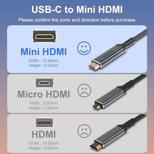 Answin كابل أنسوين USB C إلى Mini HDMI 6FT (ليس HDMI)، 4K@30Hz/2K@60Hz من نوع C إلى Mini HDMI لماك بوك، آيباد برو، آيفون 15/16/17، جالاكسي S25، ستيم ديك، ROG Ally، لابتوب إلى شاشة محمولة - Image 4