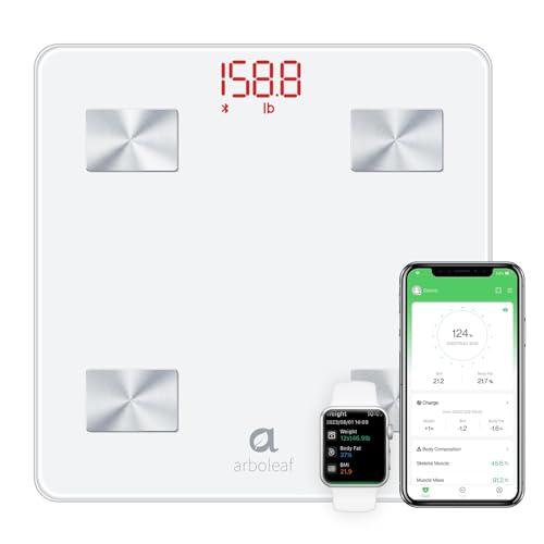 arboleaf Smart Bathroom Scale for Body Weight Bluetooth Digital Body Scale 14 Key Composition Analysis Including BMI and Body Fat Synced to Your App Max 400lbWhite