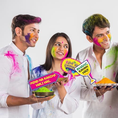 Festiko Bollywood Holi Photo Booth Props (Set of 11 Pcs), Holi Props for Photoshoot, Happy Holi Decoration, Holi Decoration Items, Holi Party Supplies - Image 5