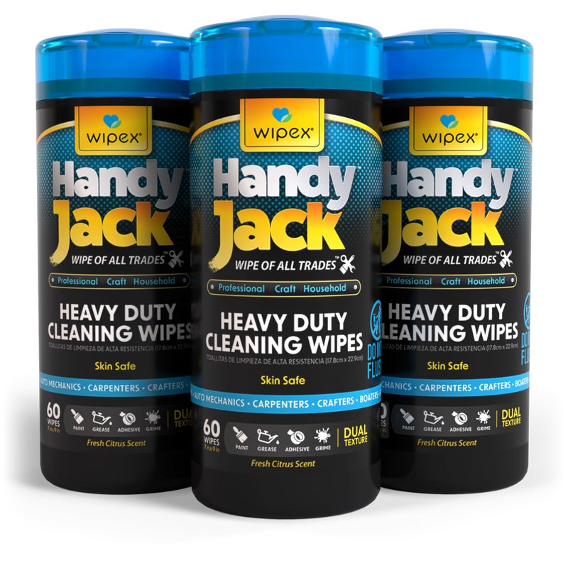 Wipex Handy Jack Heavy Duty Wipes  Dual Texture Cleaning Cloth - Used for Hands  Equipment  Tools  Garden  Automotive  Easily Removes Paint  Oil  Grease  & Dirt  60 Count (Pack of 3) - Image 1